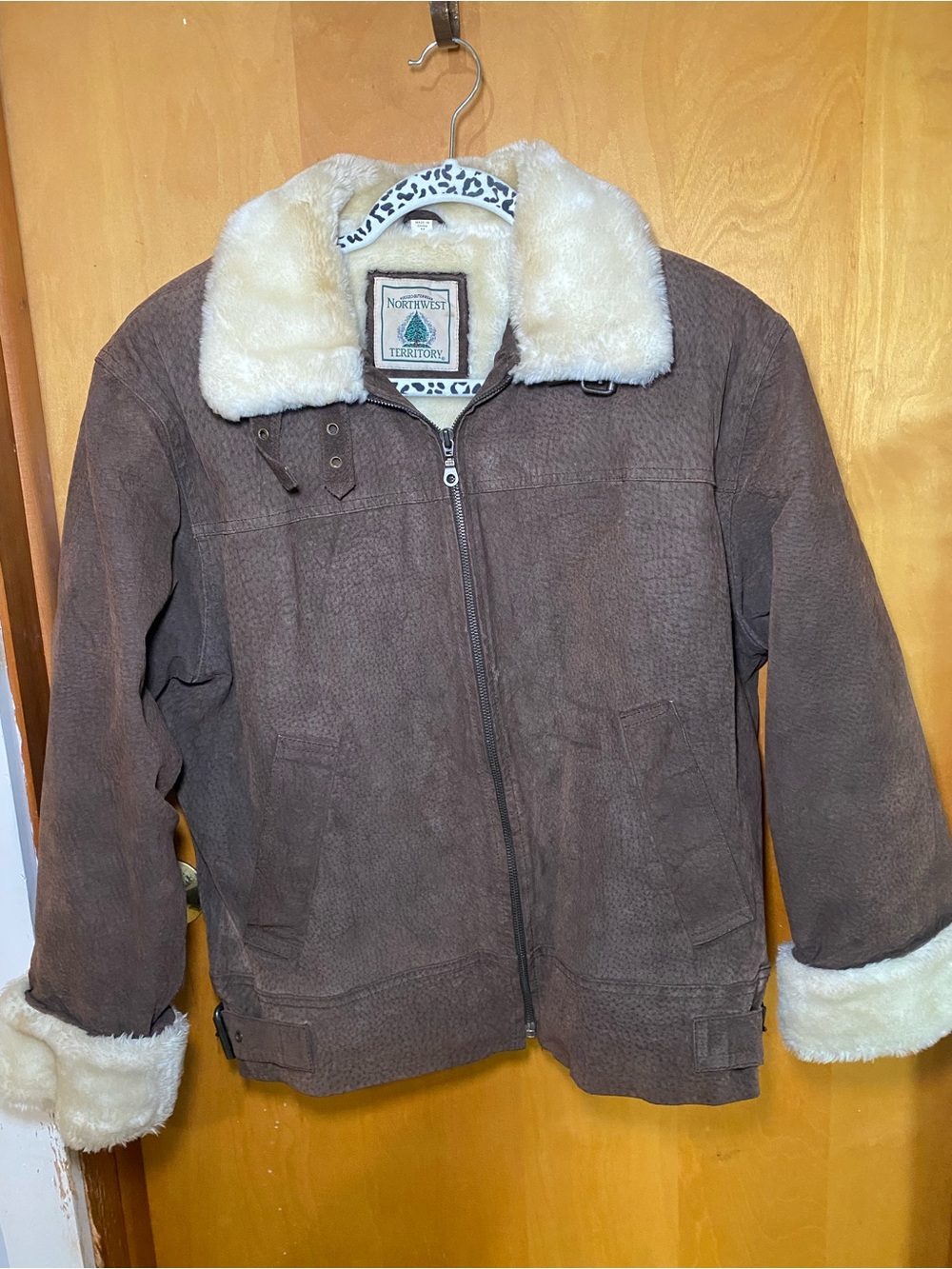 Northwest Territory Brown suede Jacket with Cream Faux-Shearling Trim